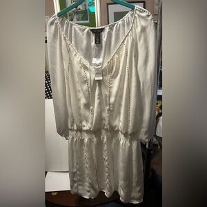 White House Black Market Ruffled Smocked White Sundress